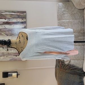 Pink Rose Heather Grey Sheer Pink Hi-lo Raglan Roll Tab Sleeve Top